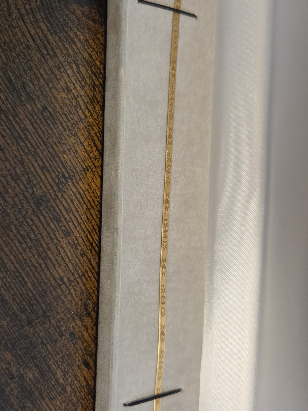 10K Flat Herringbone Bracelet Featuring a Laser-Cut or Engraved Patterned Design